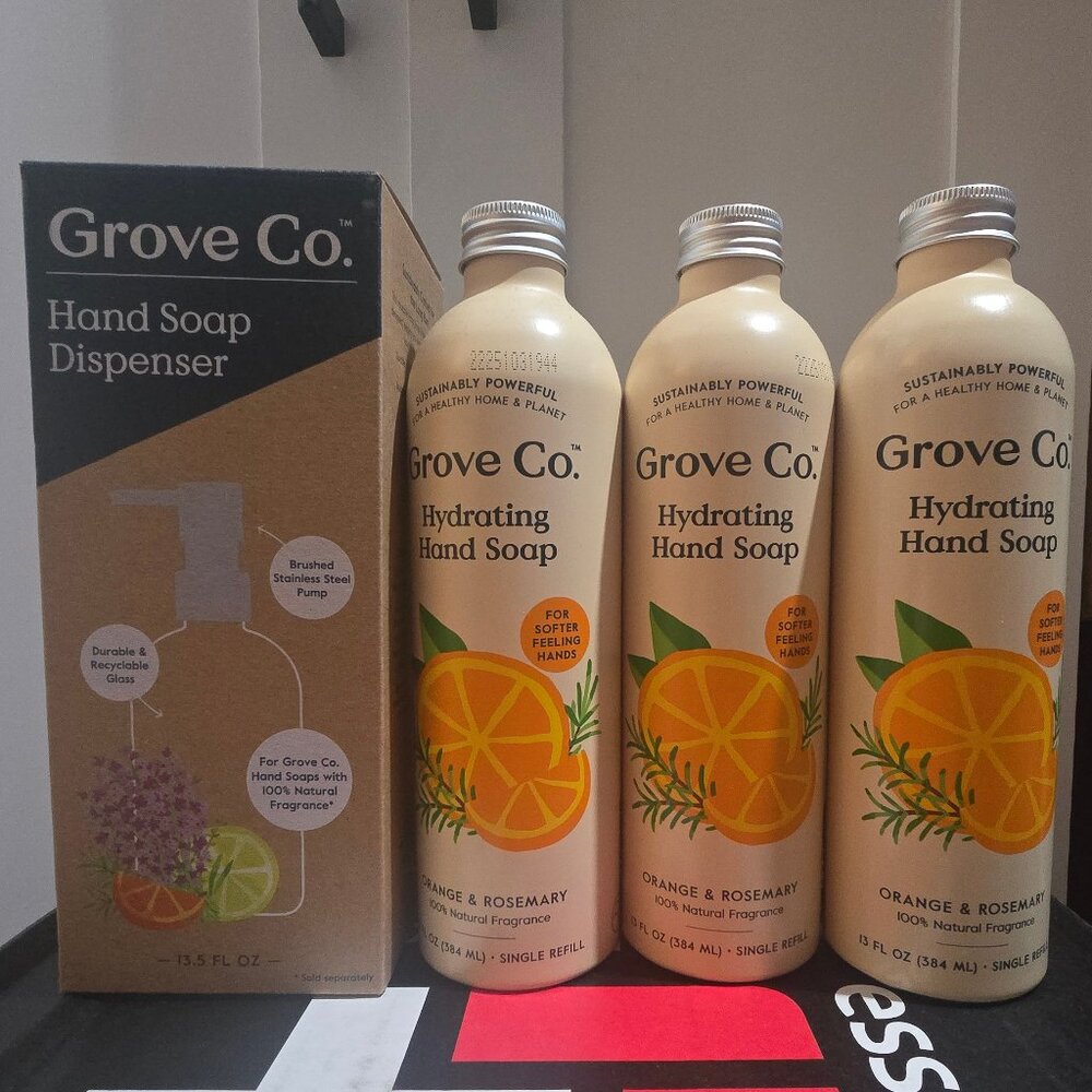 Grove Co. Hydrating Hand Soap Orange Rosemary Reusable Glass Dispenser